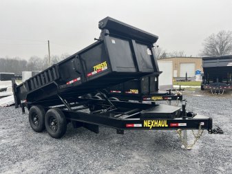 New 2025 NEXHAUL 7X14 Low Profile Dump Trailer 15,000 LB. I-BEAM FRAME RAMPS CHARGER FREE TARP