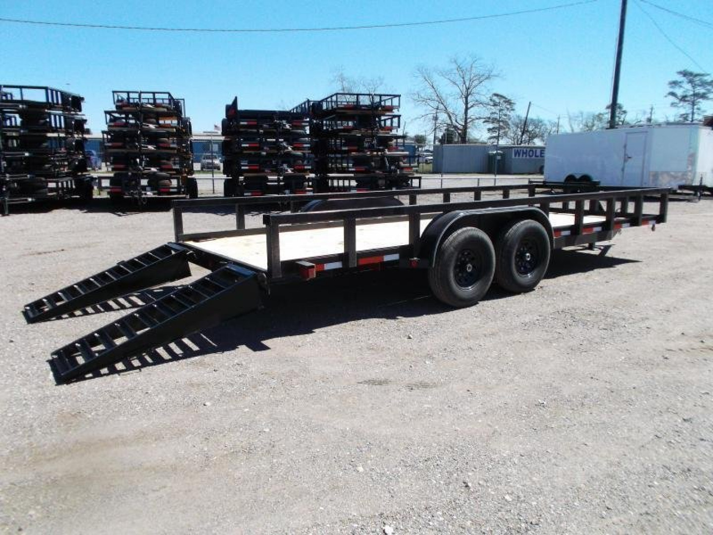 New 2025 J&C TRAILERS 83x20 Heavy Duty 14K Utility Trailer / Lowboy Trailer / 7000# Axles / 3" Square Tubing / 5ft Heavy Duty Stand Up Ramps