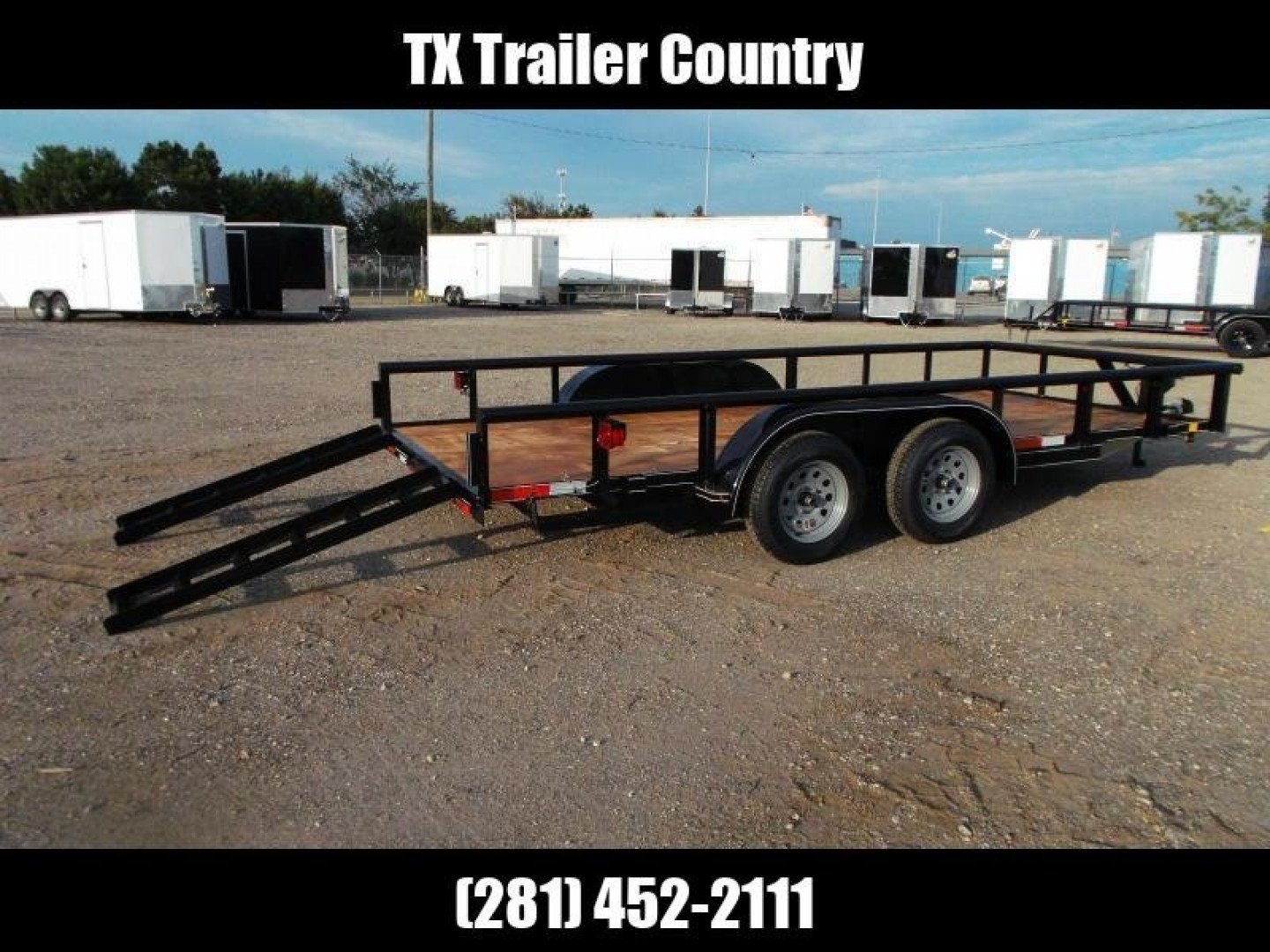 New 2025 J&C TRAILERS 83x16 Utility Trailer / Lowboy Trailer / 5ft Slide Out Stow Away Ramps / Heavy Duty Pipetop / Electric Brakes / 2" Bulldog Coupler