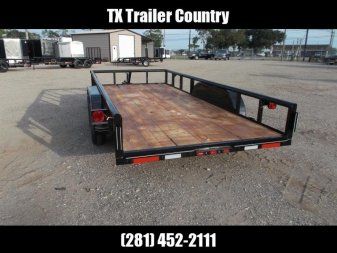 New 2025 J&C TRAILERS 83x16 Utility Trailer / Lowboy Trailer / 5ft Slide Out Stow Away Ramps / Heavy Duty Pipetop / Electric Brakes / 2" Bulldog Coupler