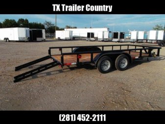 New 2025 J&C TRAILERS 83x16 Utility Trailer / Lowboy Trailer / 5ft Slide Out Stow Away Ramps / Heavy Duty Pipetop / Electric Brakes / 2" Bulldog Coupler