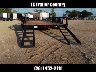New 2025 J&C TRAILERS 83x16 Utility Trailer / Lowboy Trailer / 5ft Slide Out Stow Away Ramps / Heavy Duty Pipetop / Electric Brakes / 2" Bulldog Coupler