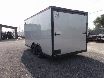 New 2025 COVERED WAGON TRAILERS 8.5x16 Cargo Trailer / Car Hauler / 5200# Axles / 7ft Interior Height / 48" RV Side Door / Bed Lined RV Step / .030 Silver Semi-Screwless Exterior / 60" Triple Tube Tongue / Extra Wide Ramp / Black Out Package