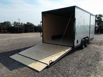 New 2025 COVERED WAGON TRAILERS 8.5x16 Cargo Trailer / Car Hauler / 5200# Axles / 7ft Interior Height / 48" RV Side Door / Bed Lined RV Step / .030 Silver Semi-Screwless Exterior / 60" Triple Tube Tongue / Extra Wide Ramp / Black Out Package