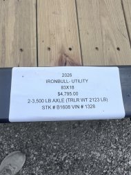 New 2026 IRON BULL 83X18 UTILITY TRAILER W/TANDEM AXLES AND 2 BRAKES