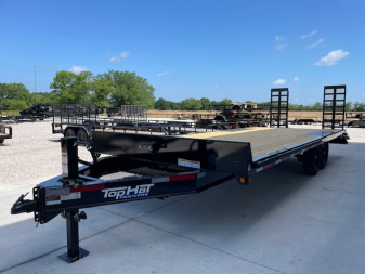 New 2025 TOP HAT 24'X102 DECKOVER BUMPER PULL EQUIPMENT TRAILER, 4' DOVETAIL, (2)7000lb TANDEM AXLES, 14,000lb. GVWR, FOLD UP RAMPS