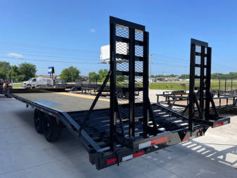 New 2025 TOP HAT 24'X102 DECKOVER BUMPER PULL EQUIPMENT TRAILER, 4' DOVETAIL, (2)7000lb TANDEM AXLES, 14,000lb. GVWR, FOLD UP RAMPS