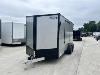 New NEW 2026 Formula 7x16 +V Triumph ALL ALUMINUM, WHITE Interior, QUALITY, 88” TALL BLACKOUT Edition Ramp 86” dr opening Enclosed Cargo Trailer