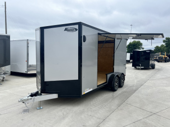 New NEW 2026 Formula 7x16 +V Triumph ALL ALUMINUM, WHITE Interior, QUALITY, 88” TALL BLACKOUT Edition Ramp 86” dr opening Enclosed Cargo Trailer