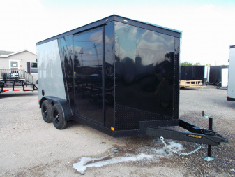 New 2025 COVERED WAGON TRAILERS 7x14 Cargo Trailer / Enclosed Trailer / 6'6  Interior / Extra Wide Ramp / 48  Side Door / Black and Silver Slant Package / Black Out Package