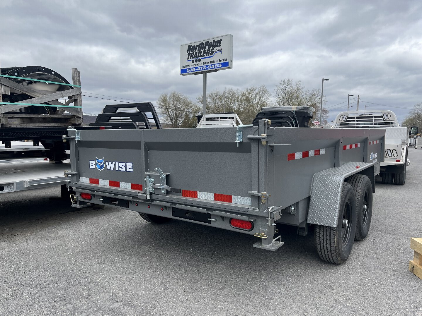 New 2025 BWise 7x16 -14K Dump Trailer - Hammertone - Ramps