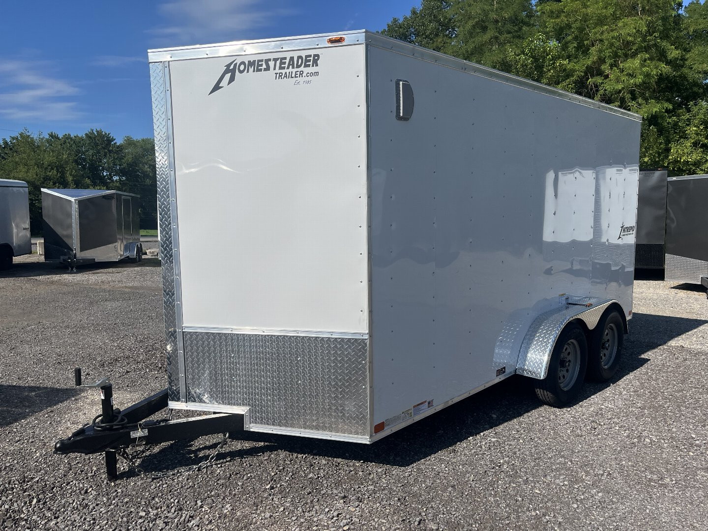 New 2025 Homesteader 7x14 V-Nose - WHITE - 6'6" HEIGHT Cargo / Enclosed Trailer