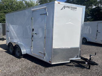 New 2025 Homesteader 7x14 V-Nose - WHITE - 6'6" HEIGHT Cargo / Enclosed Trailer