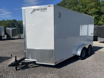 New 2025 Homesteader 7x14 V-Nose - WHITE - 6'6" HEIGHT Cargo / Enclosed Trailer
