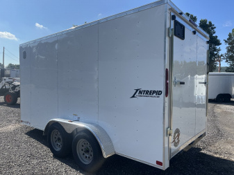 New 2025 Homesteader 7x14 V-Nose - WHITE - 6'6" HEIGHT Cargo / Enclosed Trailer
