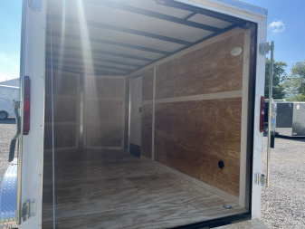 New 2025 Homesteader 7x14 V-Nose - WHITE - 6'6" HEIGHT Cargo / Enclosed Trailer
