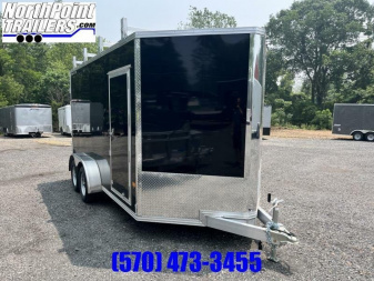 New Stealth 7x14 - Black _ Barn Doors w/ Stowable Ramps & Ladder Racks