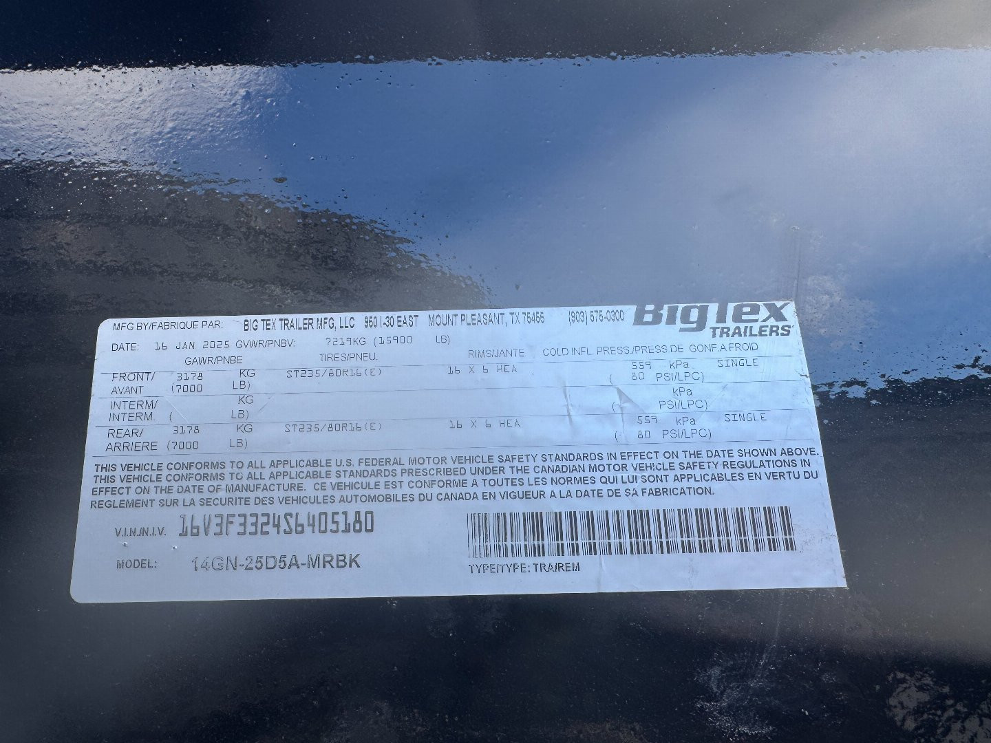 New 2024 BIG TEX TRAILERS 14GN 20+5 Flatbed Trailer