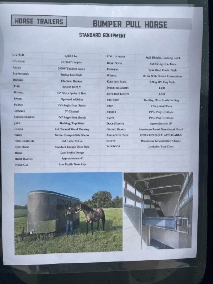 New 2023 S&S MANUFACTURING 2 Horse Bumper Pen / Stock Combo Trailer