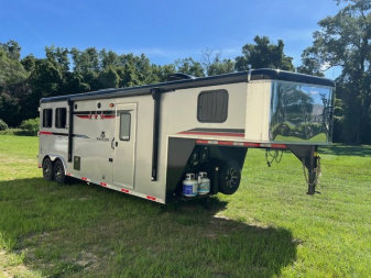 Used 2023 Bison Trailers Ranger 8' wide 2 horse w/9' living quarters Horse Trailer
