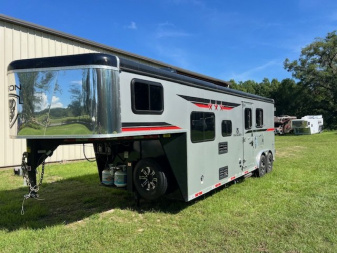 Used 2023 Bison Trailers Ranger 8' wide 2 horse w/9' living quarters Horse Trailer