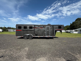 Used 2022 Bison Trailers 8' wide 3 horse Ranger w/9' living quarters Horse Trailer