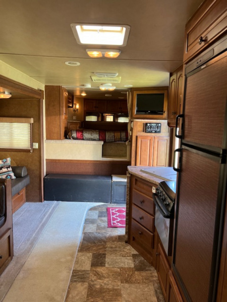 Used 2014 Bison Trailers 8' wide 3 horse Stratus w/16' lq superslide Horse Trailer
