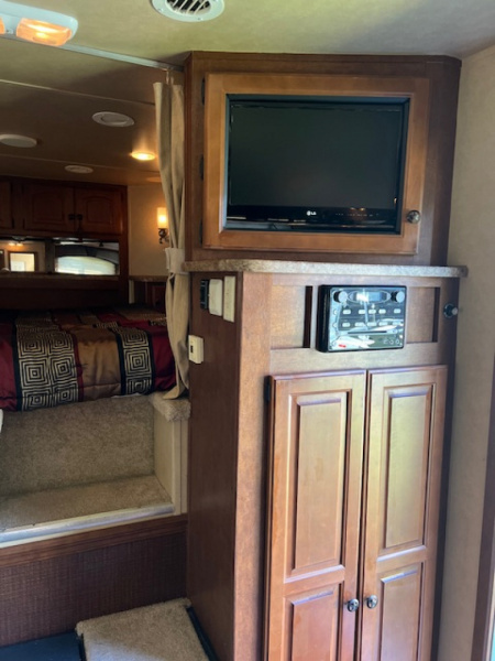 Used 2014 Bison Trailers 8' wide 3 horse Stratus w/16' lq superslide Horse Trailer