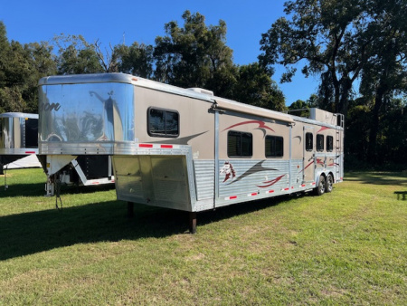 Used 2014 Bison Trailers 8' wide 3 horse Stratus w/16' lq superslide Horse Trailer