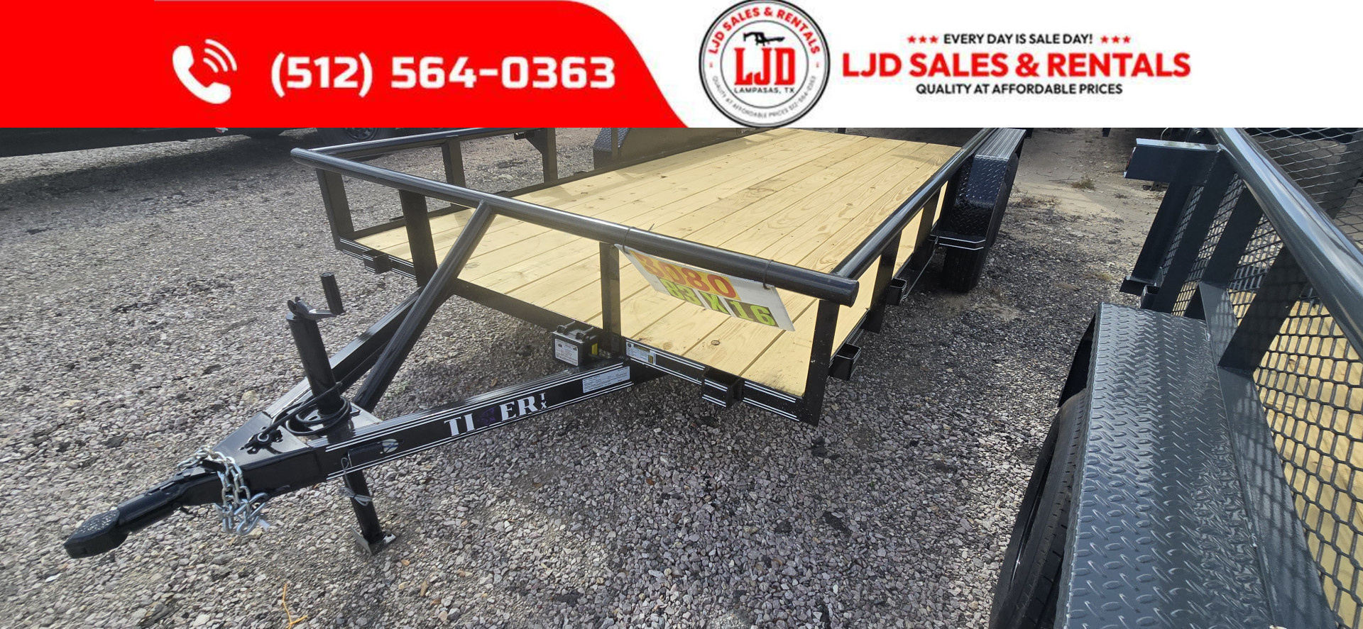 New 2025 Tiger - Utility Trailer 83"x16' - Brakes - Ramps