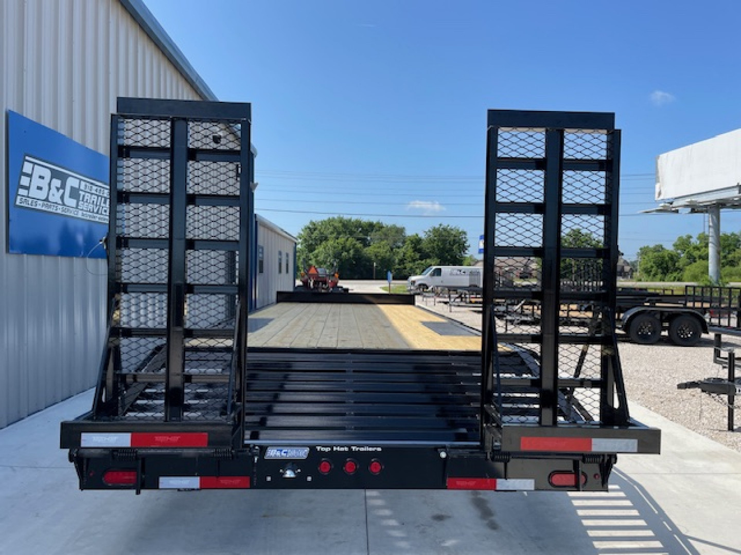 New 2025 TOP HAT 24'X102 DECKOVER BUMPER PULL EQUIPMENT TRAILER, 4' DOVETAIL, (2)7000lb TANDEM AXLES, 14,000lb. GVWR, FOLD UP RAMPS