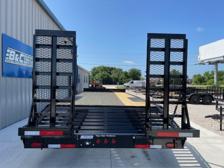 New 2025 TOP HAT 24'X102 DECKOVER BUMPER PULL EQUIPMENT TRAILER, 4' DOVETAIL, (2)7000lb TANDEM AXLES, 14,000lb. GVWR, FOLD UP RAMPS