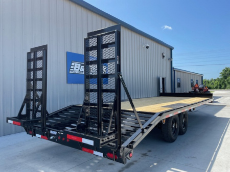 New 2025 TOP HAT 24'X102 DECKOVER BUMPER PULL EQUIPMENT TRAILER, 4' DOVETAIL, (2)7000lb TANDEM AXLES, 14,000lb. GVWR, FOLD UP RAMPS