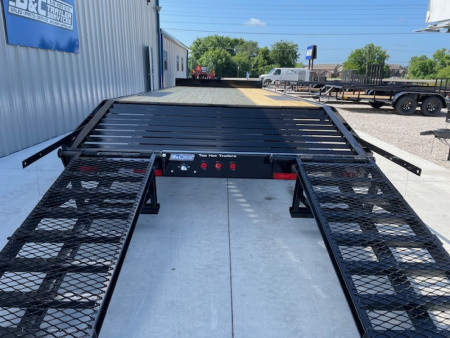 New 2025 TOP HAT 24'X102 DECKOVER BUMPER PULL EQUIPMENT TRAILER, 4' DOVETAIL, (2)7000lb TANDEM AXLES, 14,000lb. GVWR, FOLD UP RAMPS