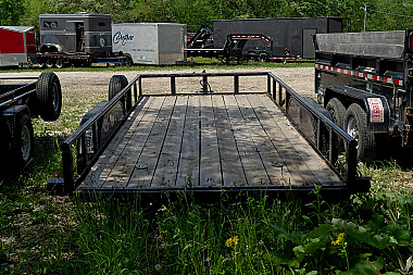 Used FOR RENT ONLY #11 77x16 M.E.B. Utility Trailer w/Ramps