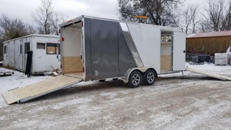 New 2026 R&R 7x18 All Aluminum Drive Thru 3 Place Snowmobile Trailer