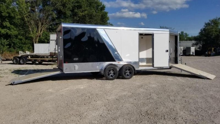 New 2026 R&R ON ORDER 7x18 Power Sport Deluxe All Aluminum 3 Place Drive Thru Snowmobile Trailer