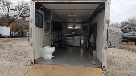 Used 2019 R&R 8.5 x 18 VDCP Aluminum Enclosed Toy Hauler Cargo Trailer