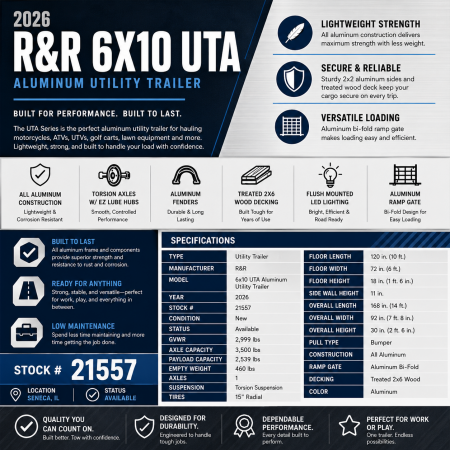 New 2026 R&R 6x10 UTA Aluminum Utility Trailer Utility Trailer