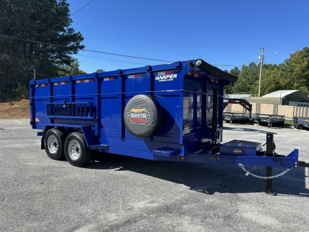 New BEAUTIFUL DEEP BLUE 2025 COVERED WAGON 14K 7X16 TELESCOPING DUMP TRAILER 4' WALLS