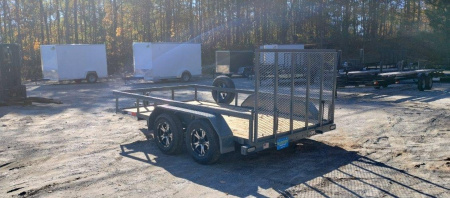 New 2025 GPS 7X12 TANDEM AXLE UTILITY TRAILER WITH SET BACK JACK WITH CUSTOM WHEELS AND MATCHING SPARE