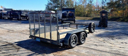 New 2025 GPS 7X12 TANDEM AXLE UTILITY TRAILER WITH SET BACK JACK WITH CUSTOM WHEELS AND MATCHING SPARE
