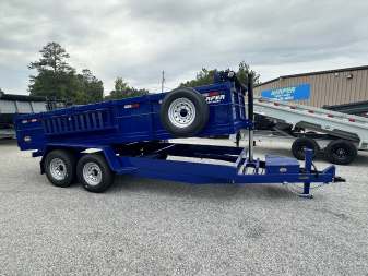 New BEAUTIFUL DEEP BLUE METALLIC 2025 PROSPECTOR 14K 7X16 TELESCOPING DUMP TRAILER 2' WALLS