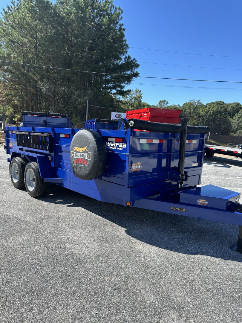New BEAUTIFUL DEEP BLUE METALLIC 2025 PROSPECTOR 16K 7X16 TELESCOPING DUMP TRAILER 2' WALLS