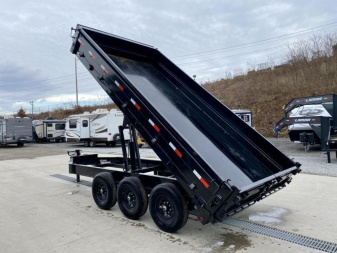 New 2025 Ironbull 8x16' Deckover Dump Trailer 21000# GVW * TRIPLE AXLE * TARP KIT * 10" I-BEAM FRAME * BED RUNNERS * 12K JACK * FOLD DOWN SIDES * OVERSIZE 5x20 SCISSOR * INTGRATED KEYWAY/10GA WALLS * IRONCLAD WARRANTY