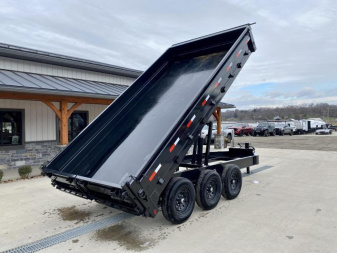 New 2025 Ironbull 8x16' Deckover Dump Trailer 21000# GVW * TRIPLE AXLE * TARP KIT * 10" I-BEAM FRAME * BED RUNNERS * 12K JACK * FOLD DOWN SIDES * OVERSIZE 5x20 SCISSOR * INTGRATED KEYWAY/10GA WALLS * IRONCLAD WARRANTY
