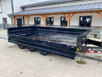New 2025 Ironbull 8x16' Deckover Dump Trailer 21000# GVW * TRIPLE AXLE * TARP KIT * 10" I-BEAM FRAME * BED RUNNERS * 12K JACK * FOLD DOWN SIDES * OVERSIZE 5x20 SCISSOR * INTGRATED KEYWAY/10GA WALLS * IRONCLAD WARRANTY
