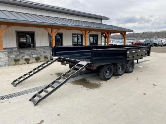 New 2025 Ironbull 8x16' Deckover Dump Trailer 21000# GVW * TRIPLE AXLE * TARP KIT * 10" I-BEAM FRAME * BED RUNNERS * 12K JACK * FOLD DOWN SIDES * OVERSIZE 5x20 SCISSOR * INTGRATED KEYWAY/10GA WALLS * IRONCLAD WARRANTY