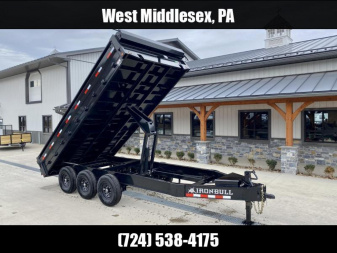 New 2025 Ironbull 8x16' Deckover Dump Trailer 21000# GVW * TRIPLE AXLE * TARP KIT * 10  I-BEAM FRAME * BED RUNNERS * 12K JACK * FOLD DOWN SIDES * OVERSIZE 5x20 SCISSOR * INTGRATED KEYWAY/10GA WALLS * IRONCLAD WARRANTY