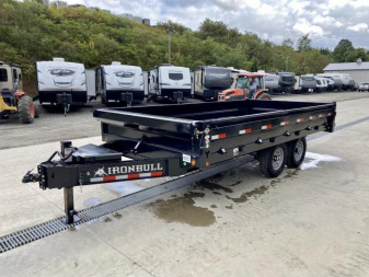 New 2025 Ironbull 8x16' Deckover Dump Trailer 14000# GVW * TARP KIT * 10" I-BEAM FRAME * BED RUNNERS * 12K JACK * FOLD DOWN SIDES * OVERSIZE 5x20 SCISSOR * INTGRATED KEYWAY/10GA WALLS * IRONCLAD WARRANTY